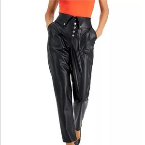 Bar lii Faux-Leather Button-Front Pants new with Tag size M Deep Black.